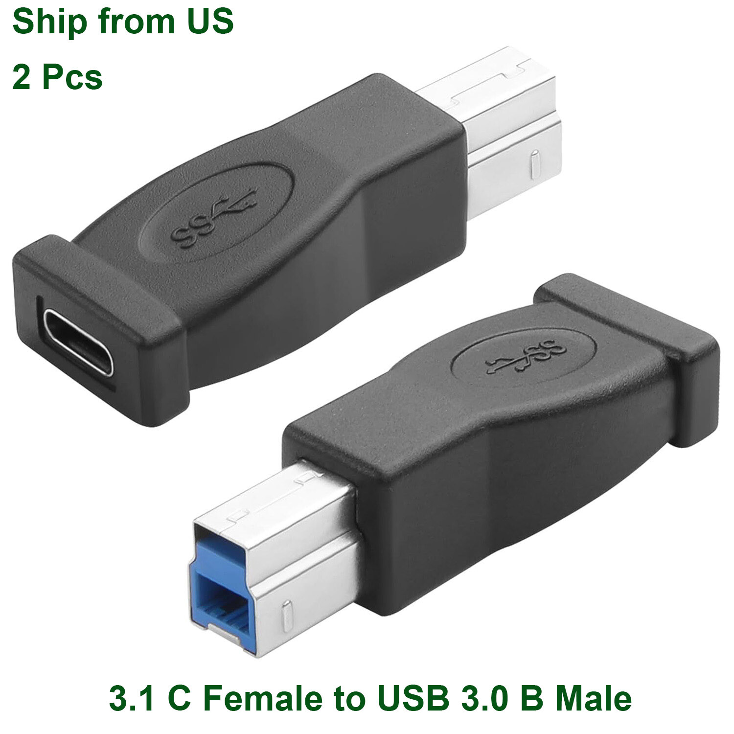 2x USB Type C Female to USB B 3.0 Male Adapter 5Gbps Hard Driver Printer Scanner