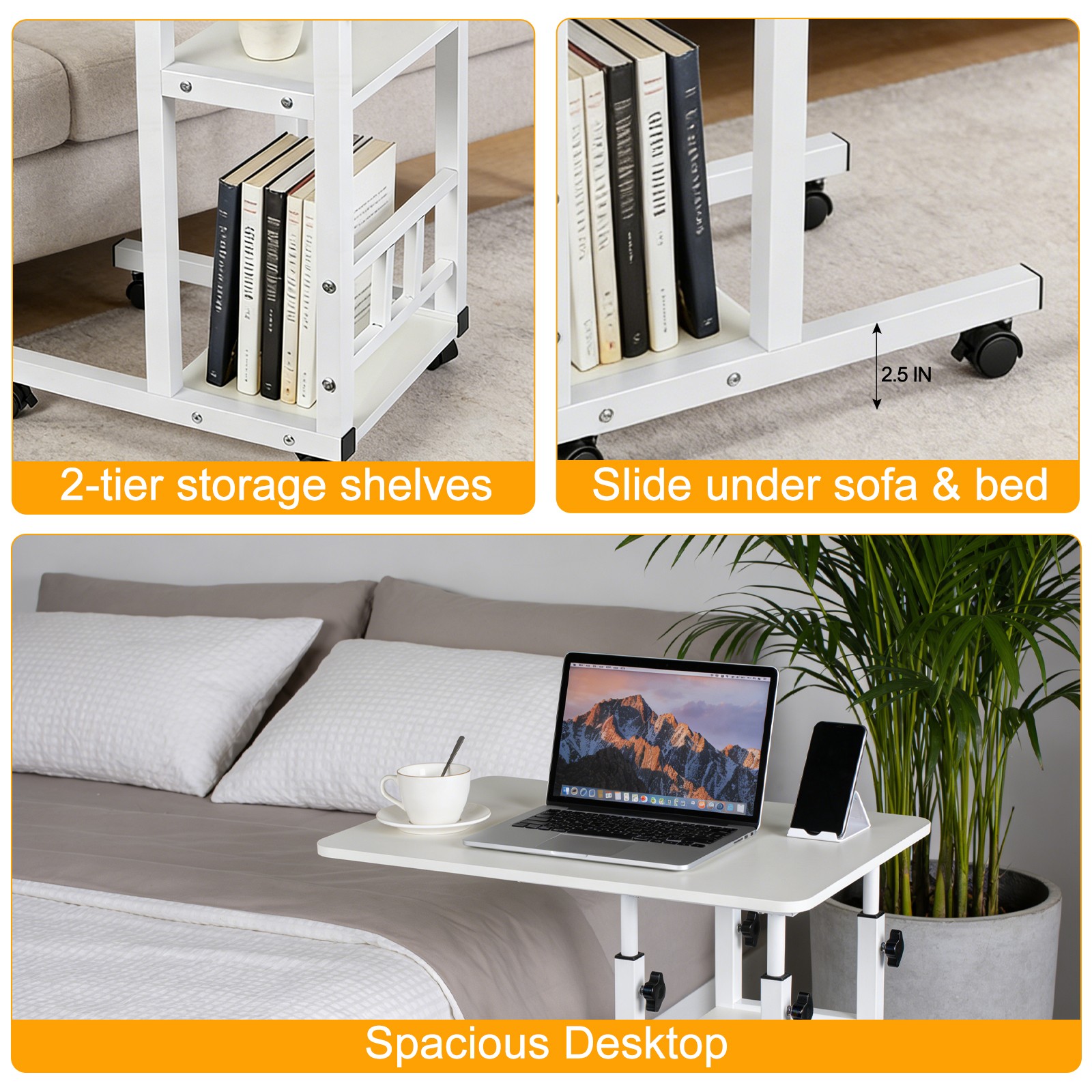 Rolling Laptop Desk Adjustable Notebook Computer Stand Bed Sofa Table Food Tray