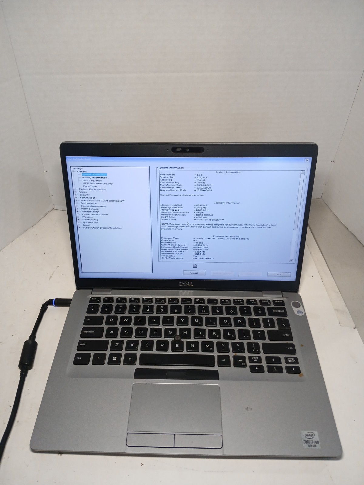 Dell Latitude 5410 14″ Laptop i7-10610U 4GB No SSD/OS! BIOS PW!! #97