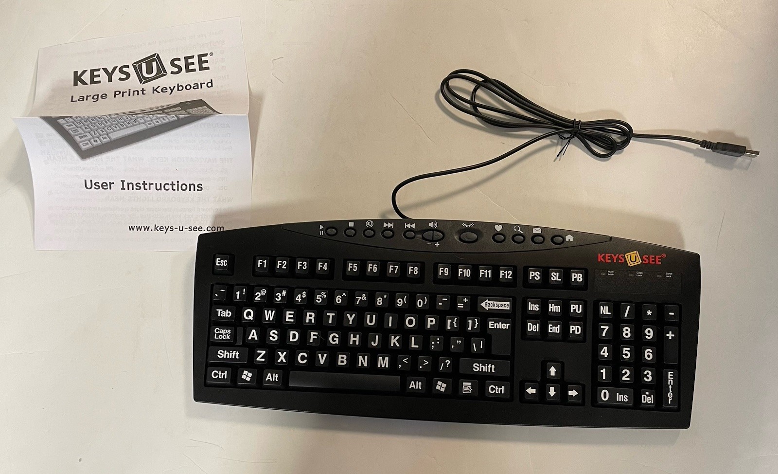 Vintage KEYSUSEE Large Print USB Keyboard Easy To Use See PC Windows Compatible