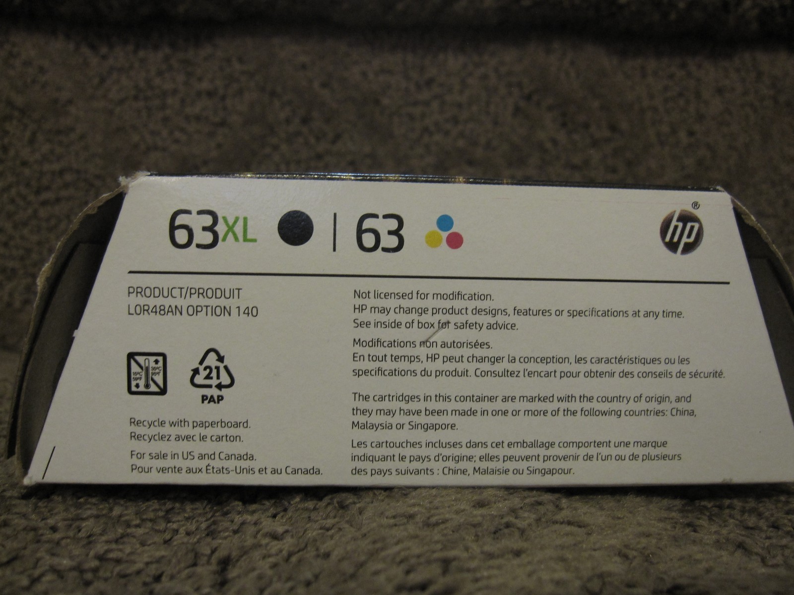Combo HP L0R48AN Black Tri Color Ink Cartridge Genuine OEM # 63X 63 JAN/2027