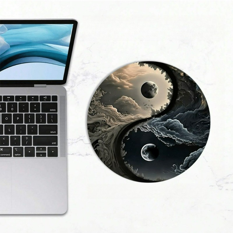 Round Yin Yang Moon Mouse Pad Non-Slip Gaming Desk Mat Office Home Decor Gift