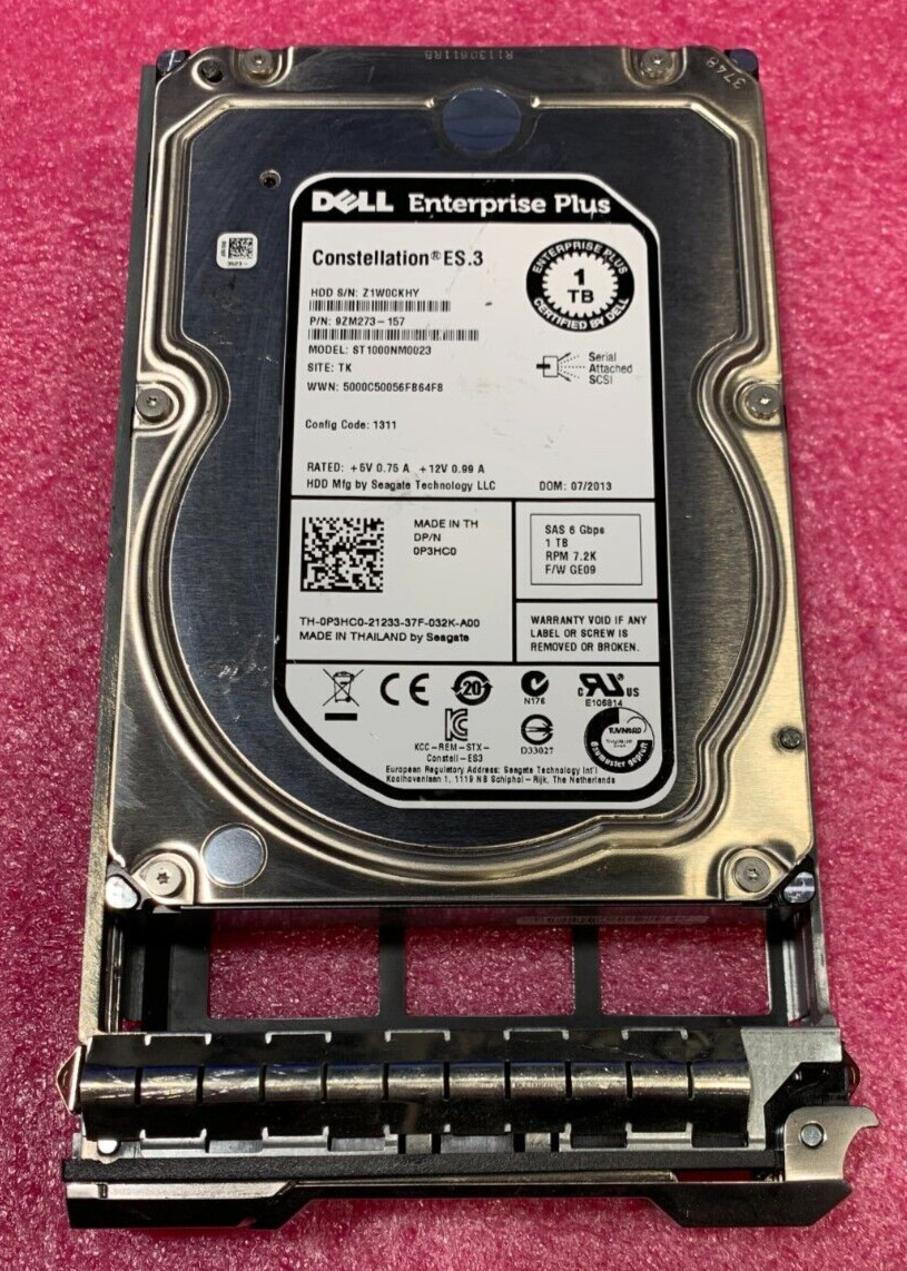 DELL EQUALLOGIC 1TB 7.2K SAS 3.5″ 6Gb/s HDD P3HC0 0P3HC0 ST1000NM0023 W/ TRAY