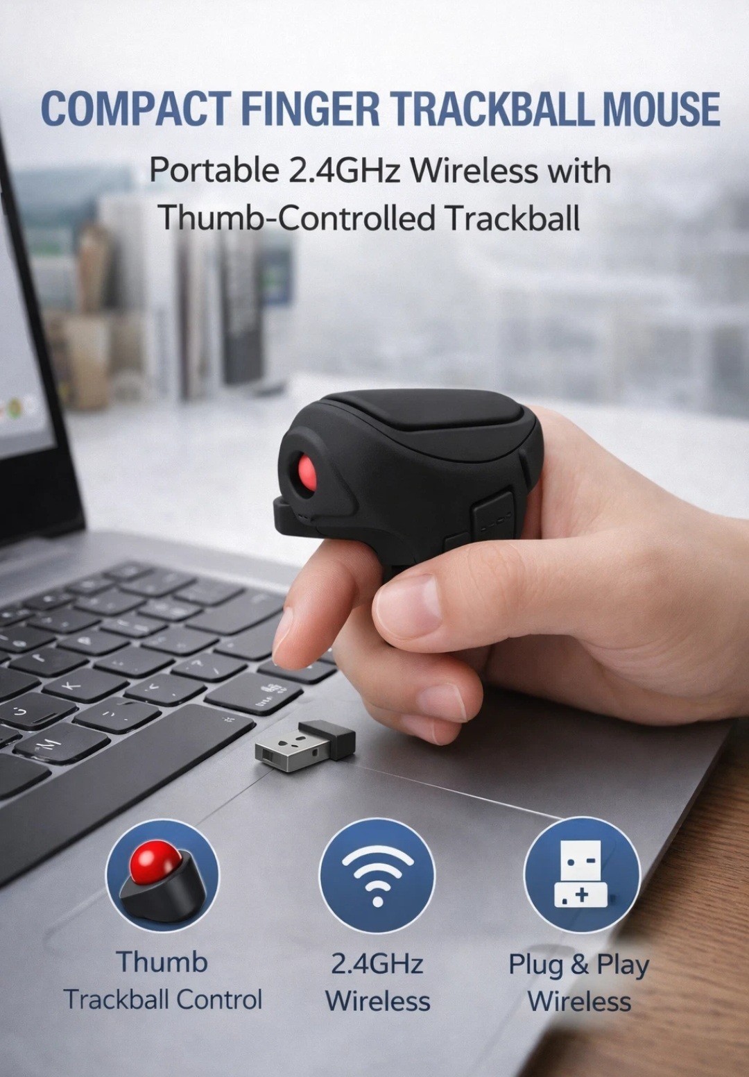 Finger Mouse, 2.4ghz Handheld Ergonomic Trackball Mouse easy to use