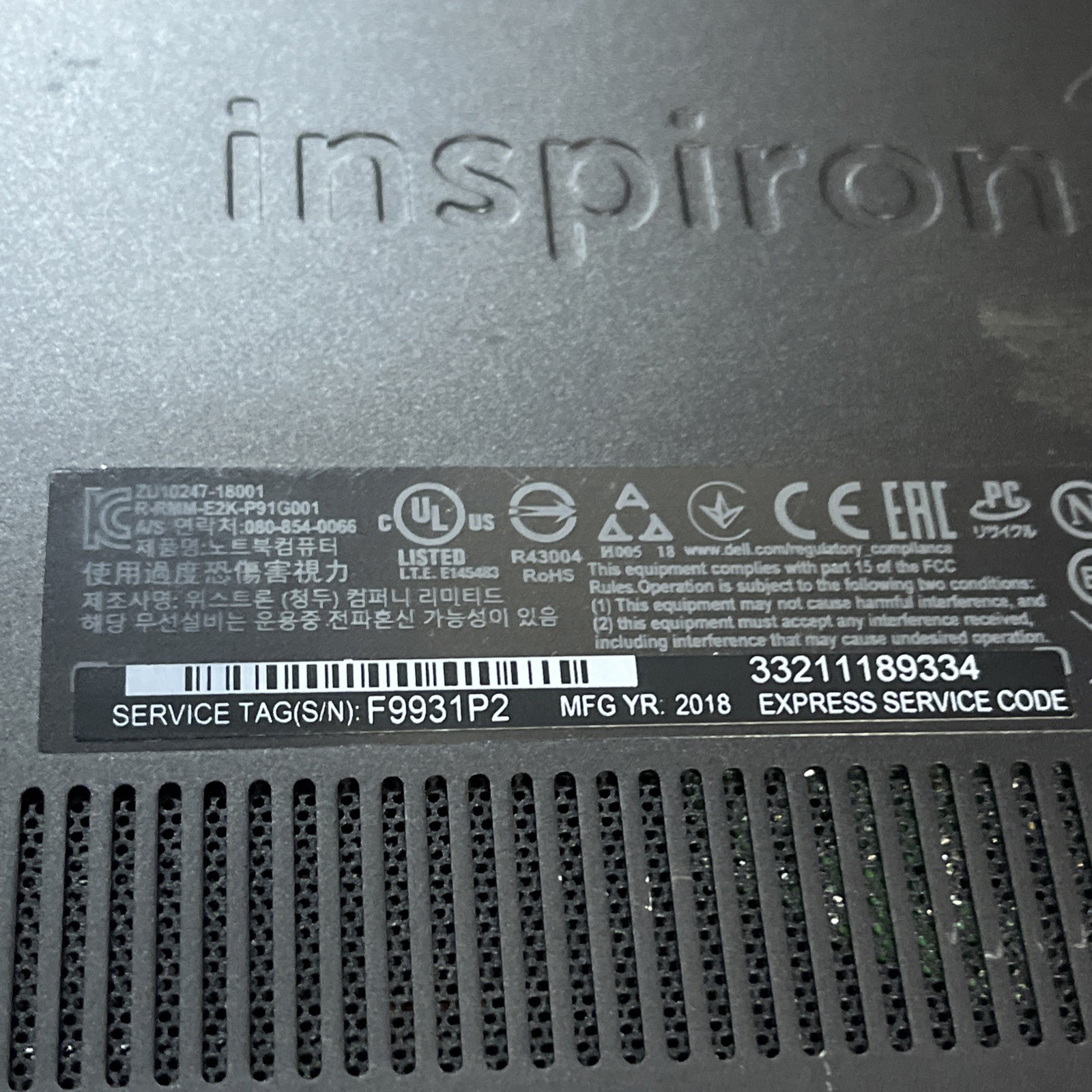 DELL INSPIRON 7386 INTEL CORE I7-8565U 1.80GHZ 16GB RAM NO HD