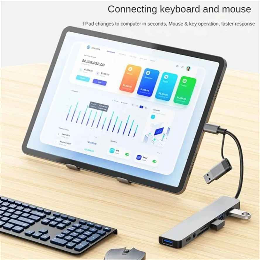 8-in-2 USB C Hub Dock SD TF Card Reader USB 3.0 Splitter Adapter for Laptop PC