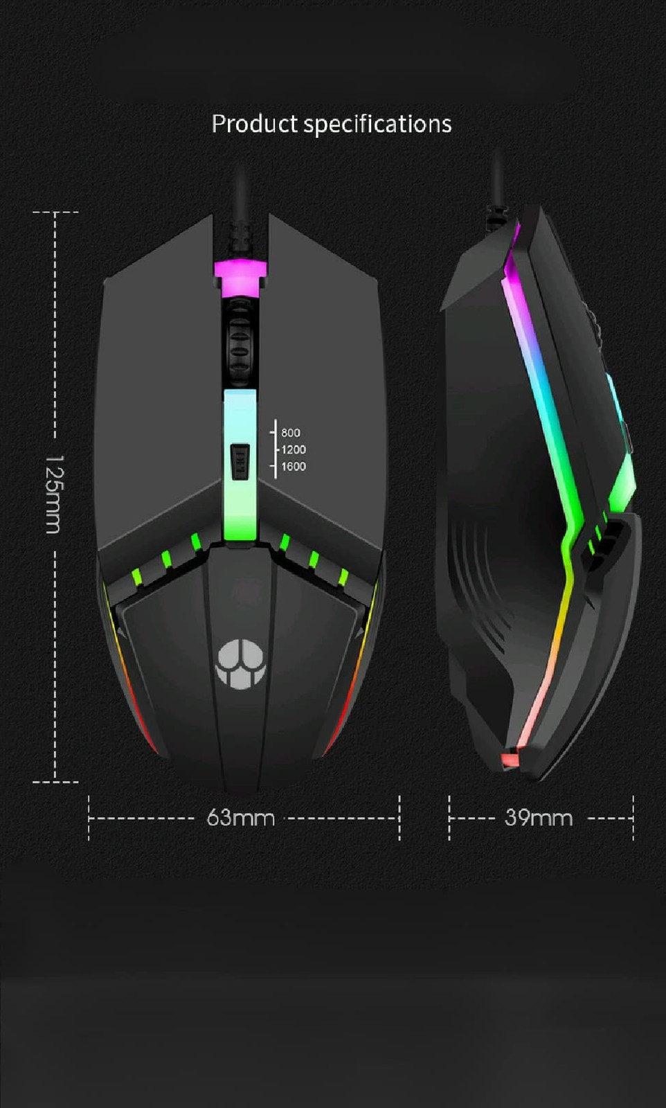 Wired Gaming Mouse, Optical USB Mice for Laptop/Desktop, 800 to 1600 and RGB …