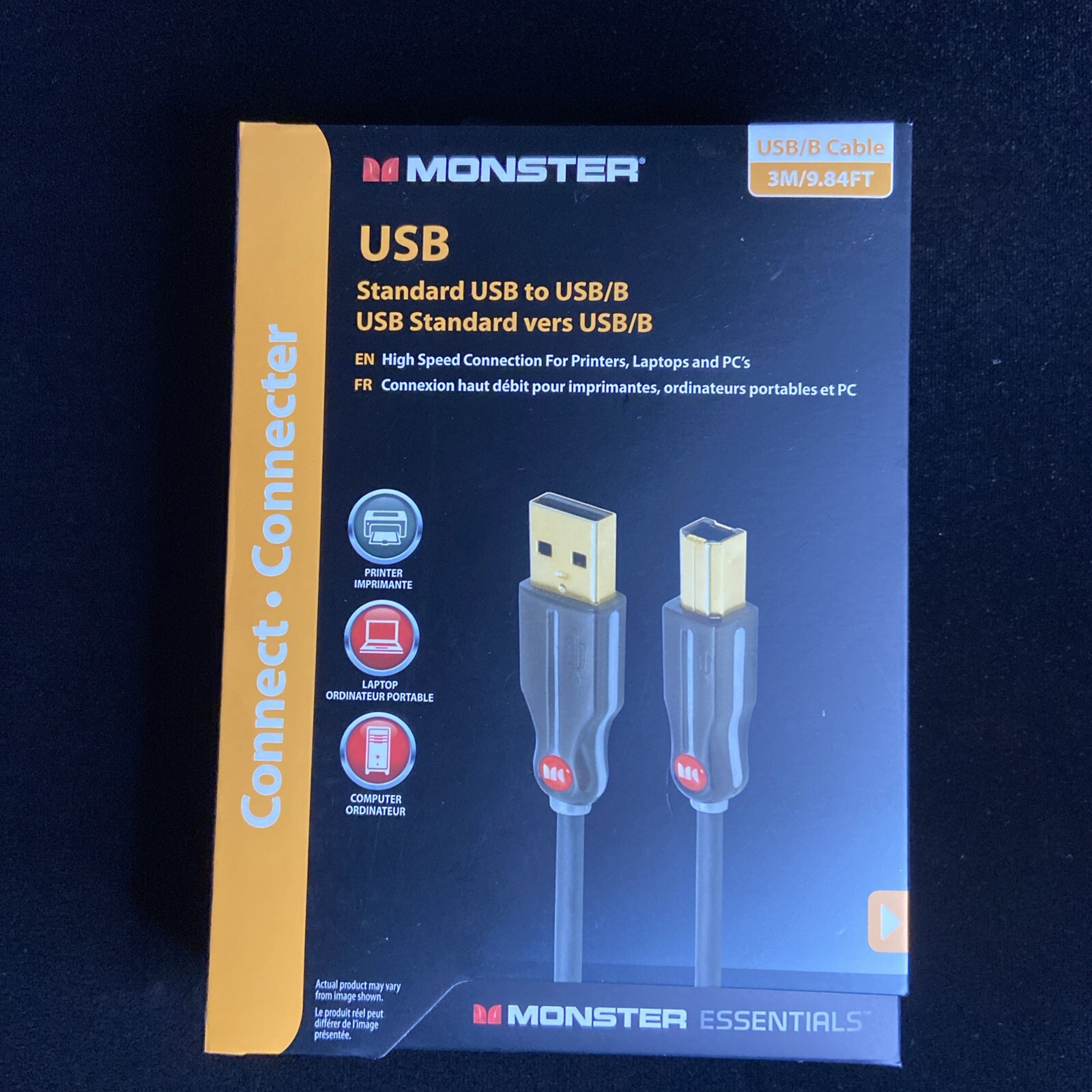Monster Essentials Standard USB to USB/B Cable Black 3M/9.84Ft – Brand New