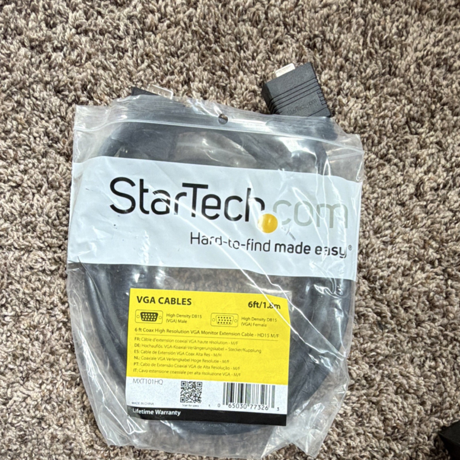 StarTech VGA/SVGA D-Sub Male to Female Cable 6 ft Black MXT101HQ