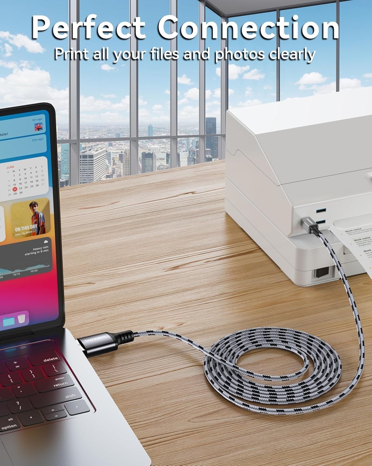 USB Printer Cable 6ft, Nylon Braided High Speed USB 2.0 Type A Male to B Male Pr