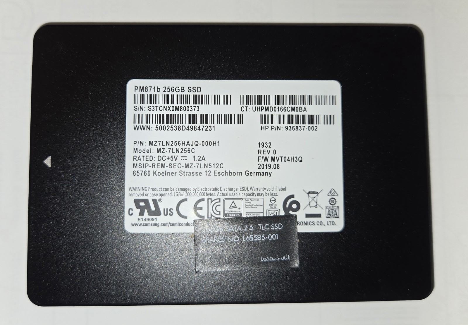 Samsung PM871B MZ-7LN256C MZ7LN256HAJQ-000H1 256GB 2.5″ SSD SATA Hard Drive