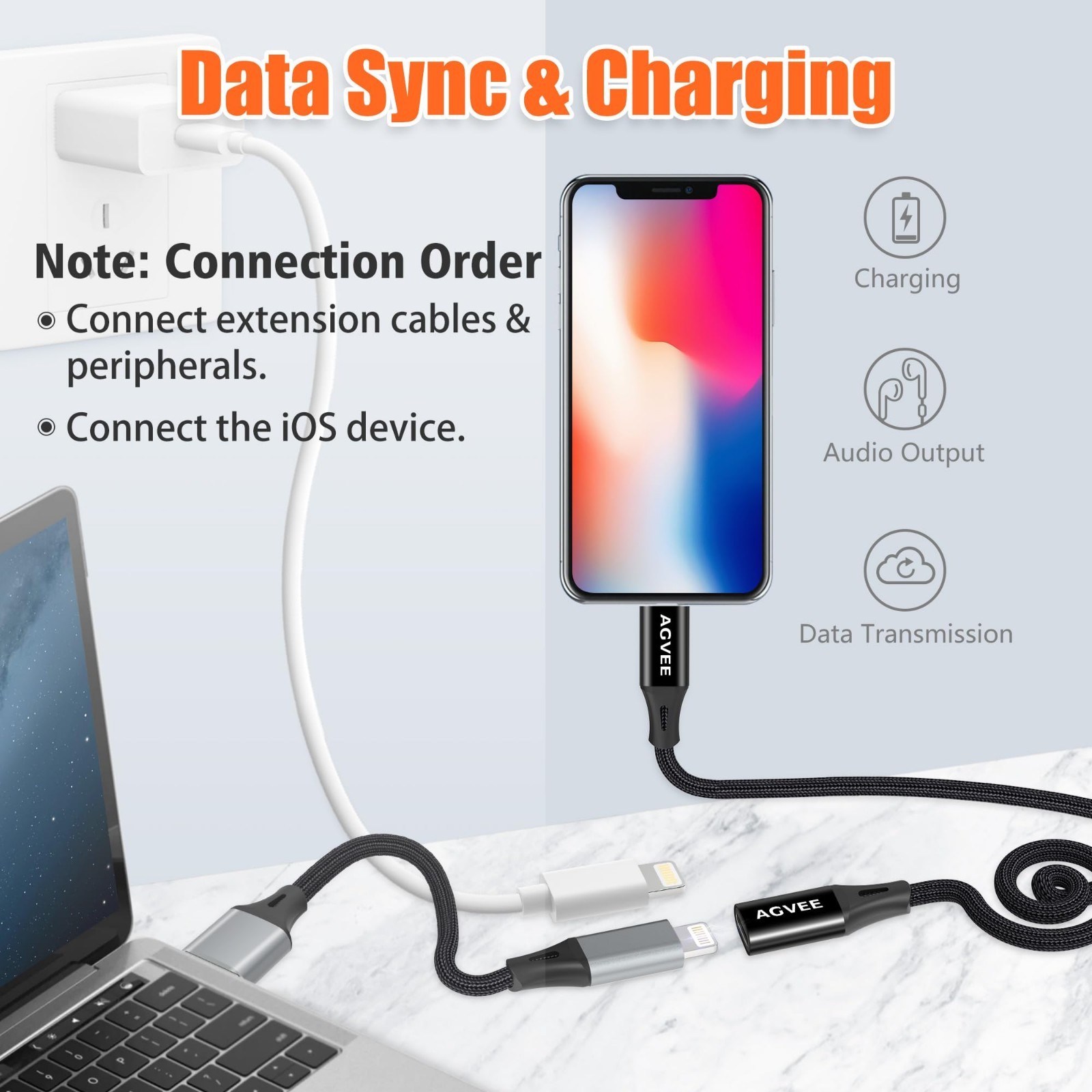 AGVEE 3.3ft Lightning Extension Cable, Braided Female to Male Extender Full Func
