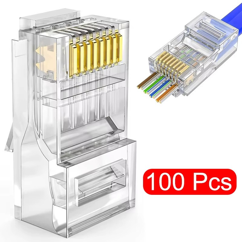 100pcs RJ45 CAT6 CAT5e Pass Through Connectors 8P8C Ethernet Plug