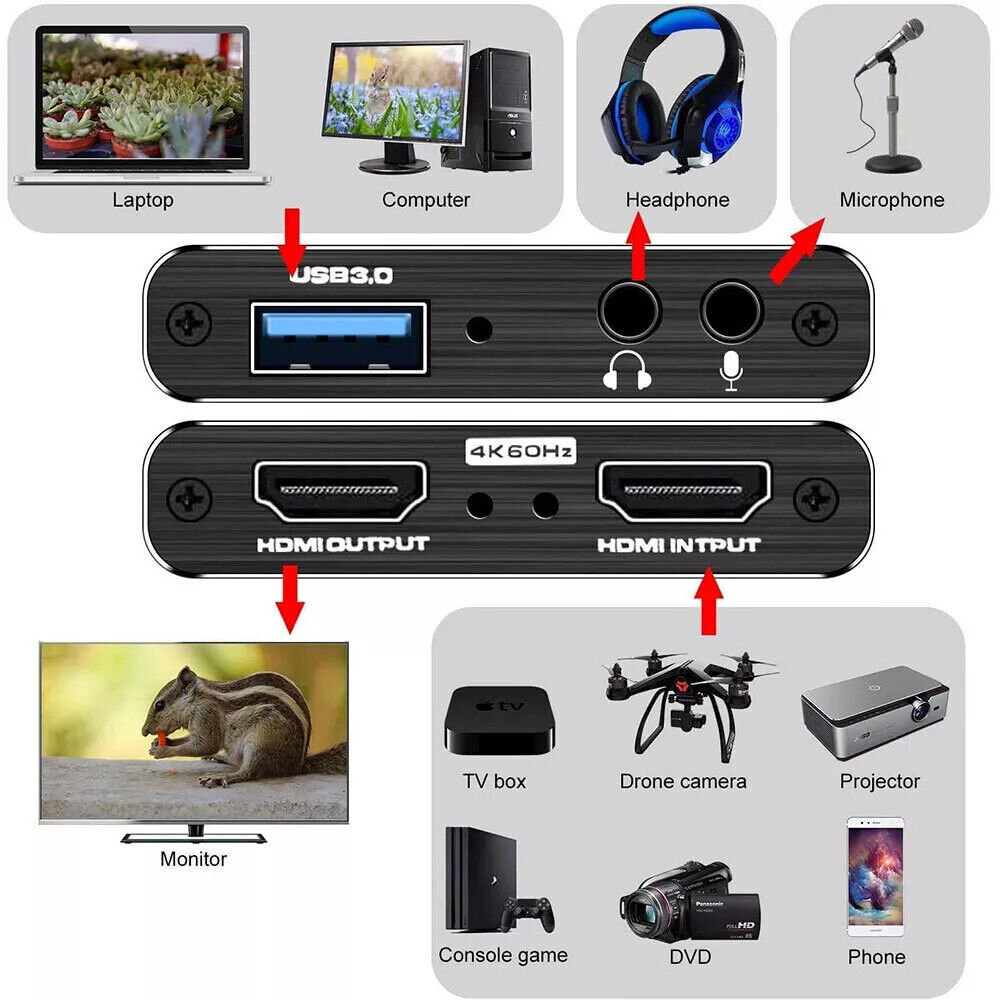 USB 3.0 4K Audio Video Capture Card HDMI Video Capture Device Full HD Recording