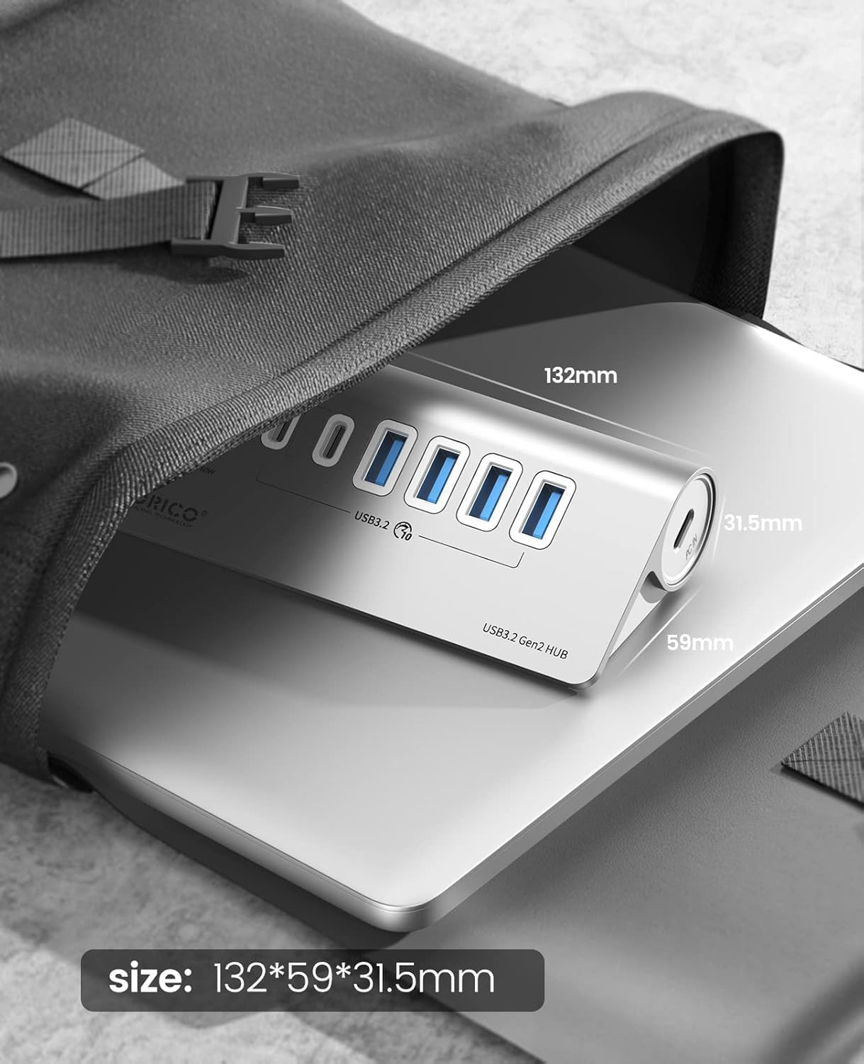 7-Port USB 3.2 Gen2 Hub, Powered USB 3.2 Hub with 4 USB-A, 2 USB-C, PD 60W, 72W