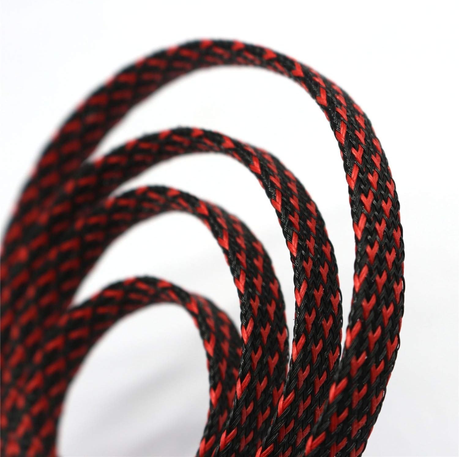 30ft PET Expandable Sleeving Wire Cable Sleeve 1/2, RedBlack