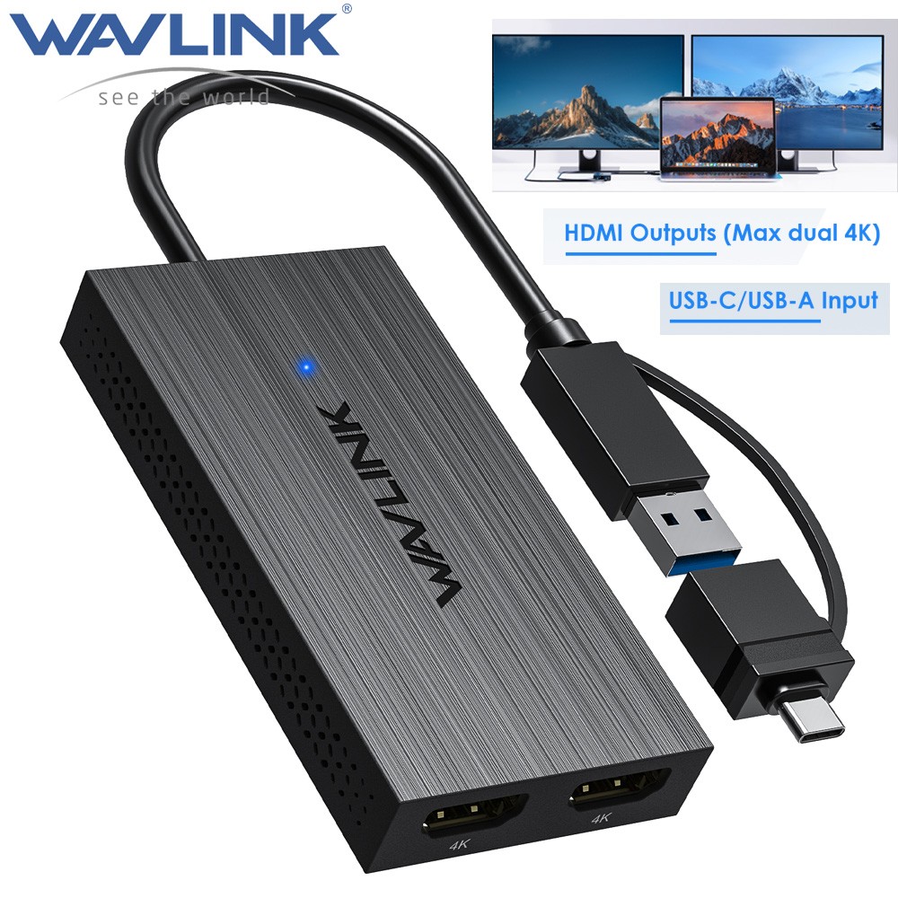 WAVLINK Dual Monitor Displaylink Adapter USB A/C to HDMI Hub Adapter 4K Output