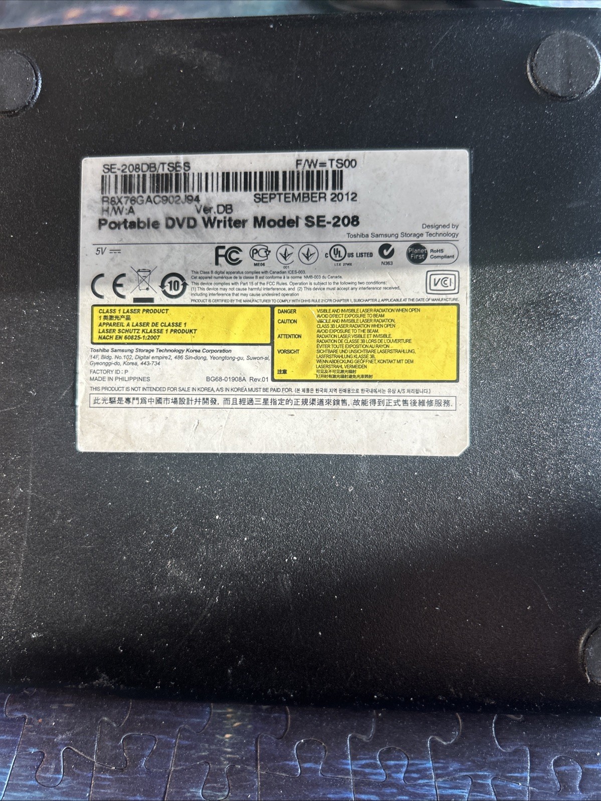 Samsung Portable DVD Writer Model SE-208 USB PC Mac RW Windows macOS