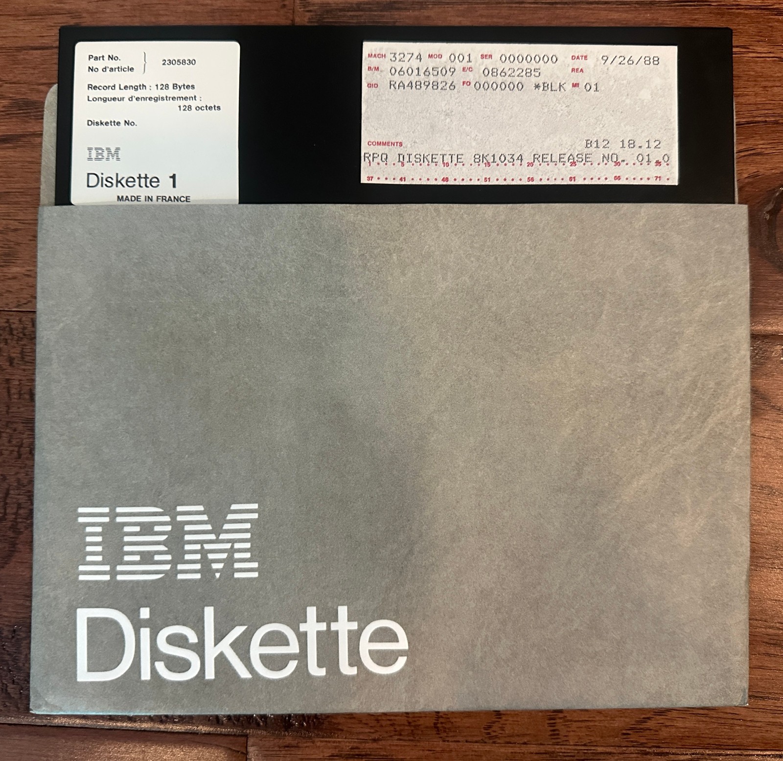 Vintage IBM 8″ 3274 Config Diskette | One Disk w/Sleeve