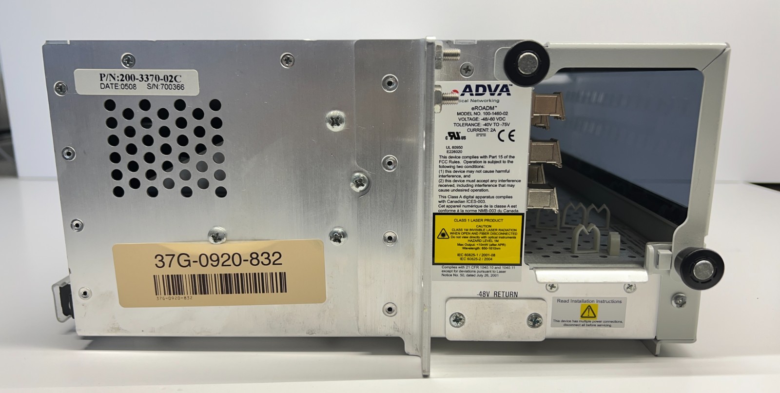 ADVA MOVAZ OPTICAL eROADM Shelf Assembly 100-1460-02 w/40L MDM 3U 200-3370-02C