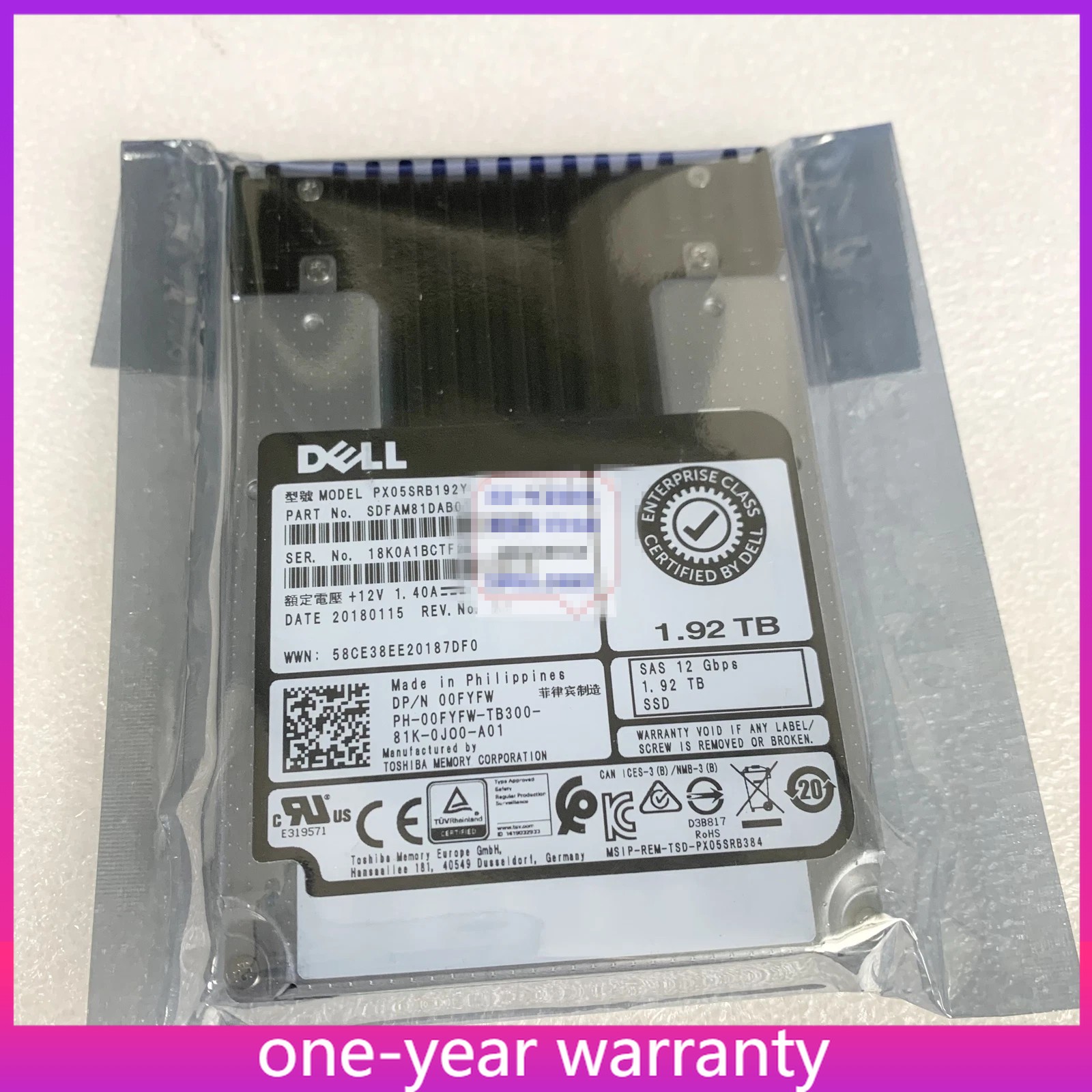 NEW 00FYFW 0FYFW DELL PX05SRB192Y 2.5″ 1.92TB SAS 12G RI SSD Solid State Drive
