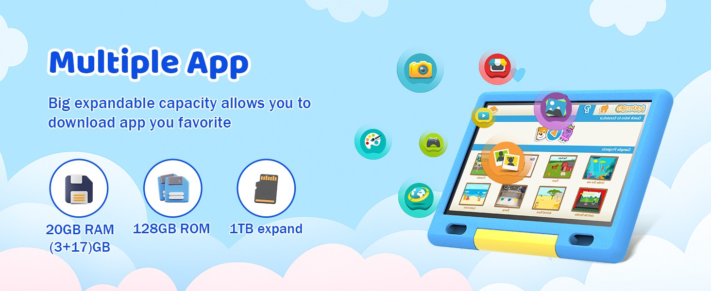 10.1″ Kids Tablet Android 15 Tablet for Kids 20GB+128GB ROM with Octa-Core WIFI
