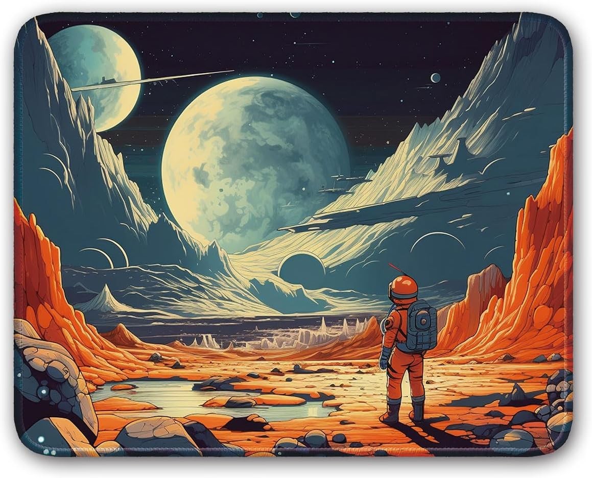 26x21cm Space Themed Gaming Cloth Mouse Pad with Anti-Slip Rubber Base