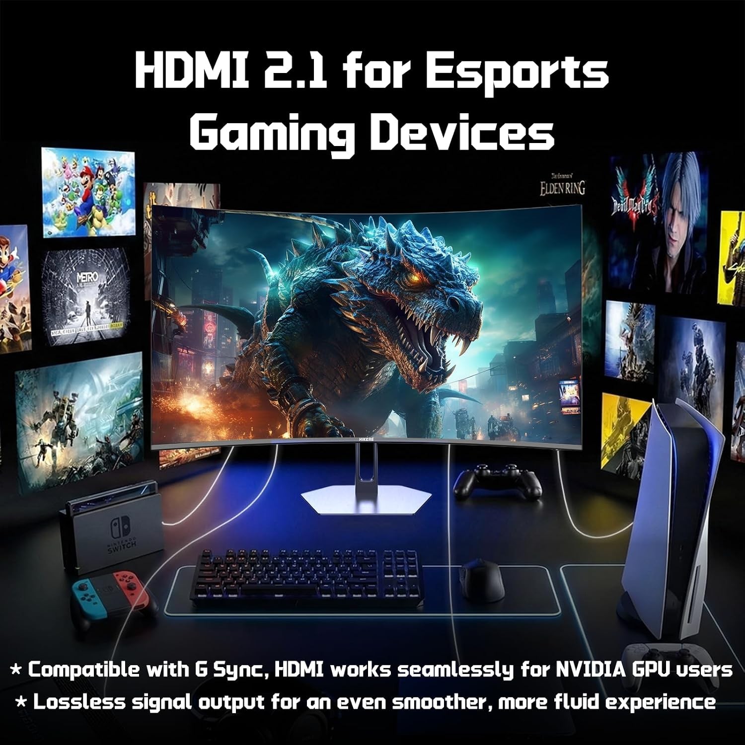 Hikers 27″ Curved Gaming Monitor 2K 1440p 170Hz G27H1Q HDMI 2.1 DP PS5 PC NEW