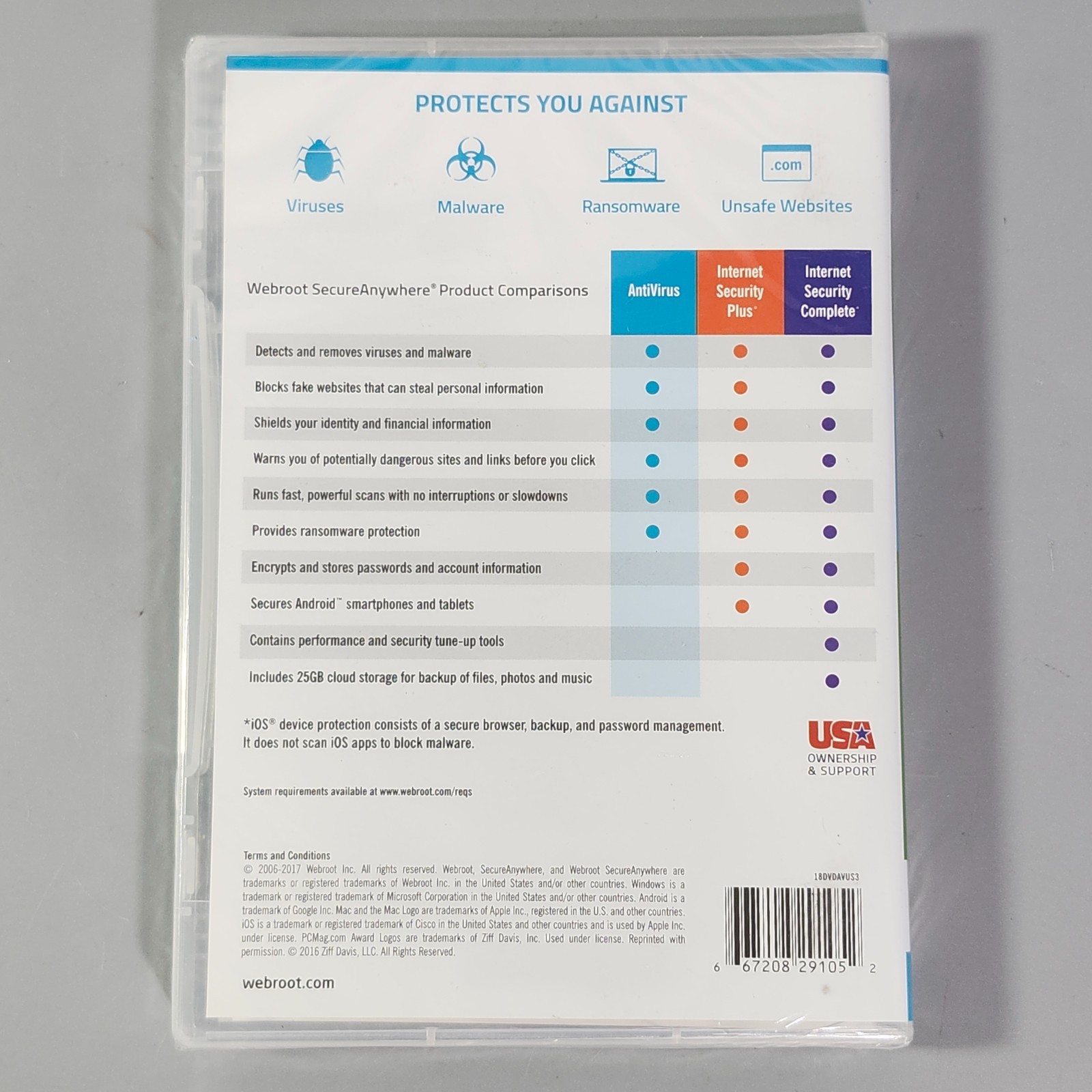 WebRoot Antivirus Virus Malware Protection CD-ROM for Windows 10 PC MAC 3-Device