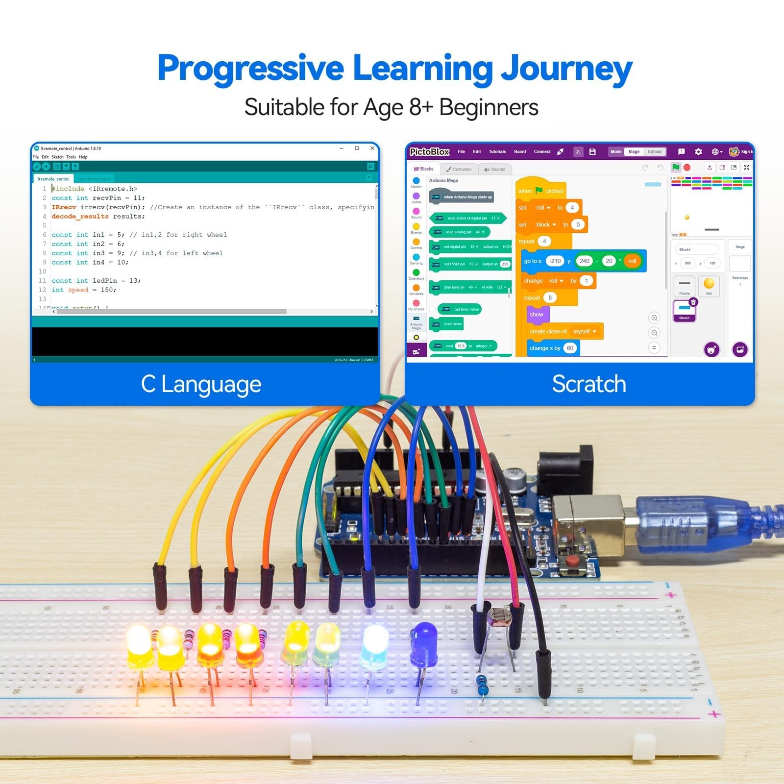 Ultimate Starter Kit Compatible with Arduino UNO IDE Scratch, 3 in 1 IoT/Smar…