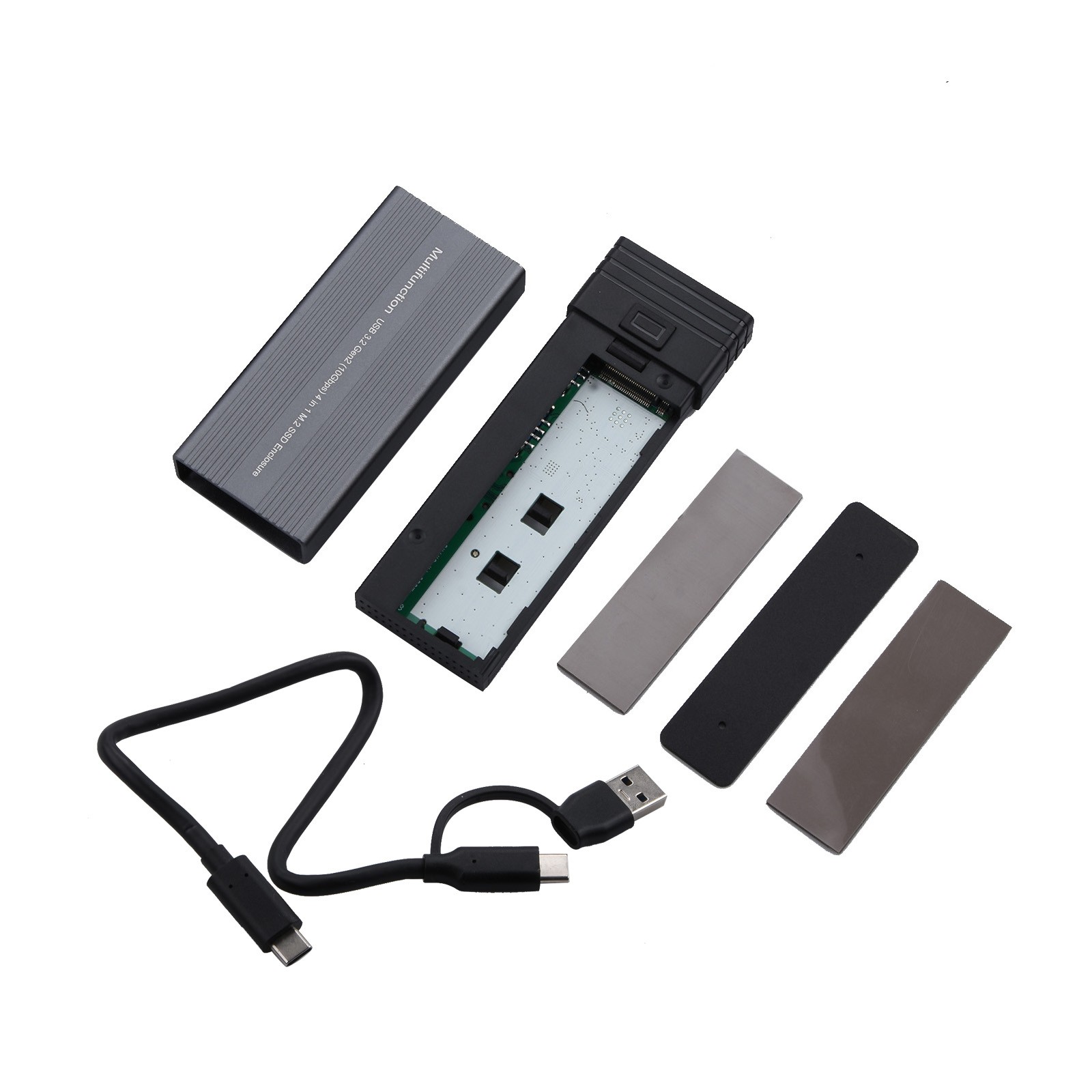 10Gbps Mobile External SSD Adapter Case 2 In 1 Design M.2 NVMe SSD&USB Hub