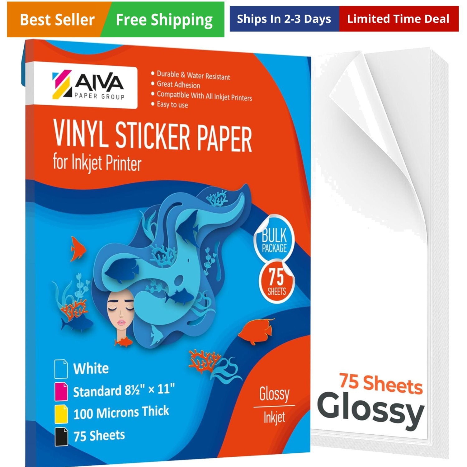 Printable Vinyl Sticker Paper – Waterproof Decal Paper for Inkjet Printer – 7…