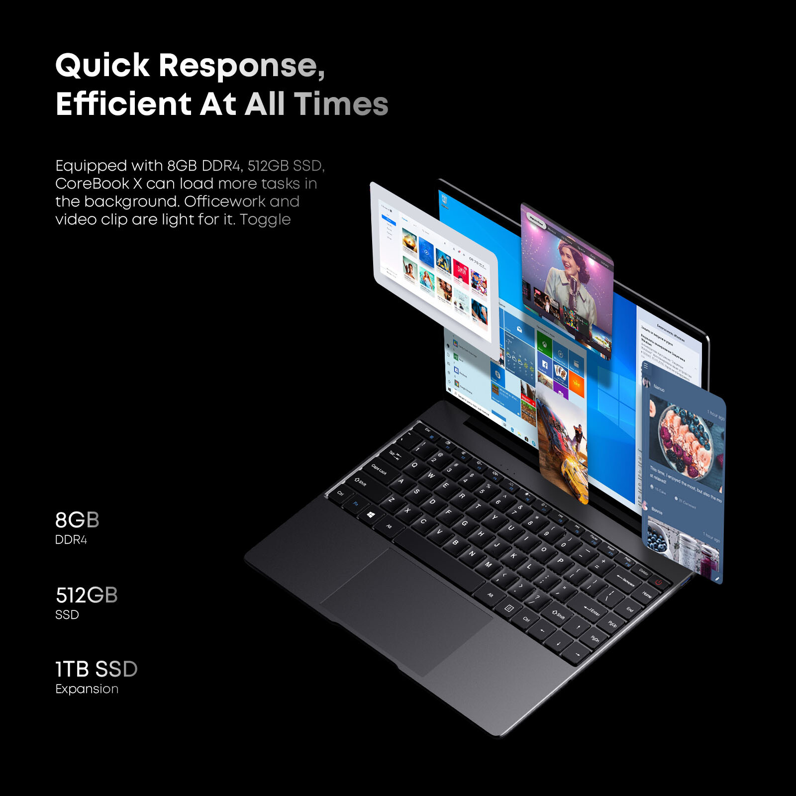 CHUWI 15.6” Laptop Computer Intel Core 8GB RAM 512GB SSD WiFi Windows 11