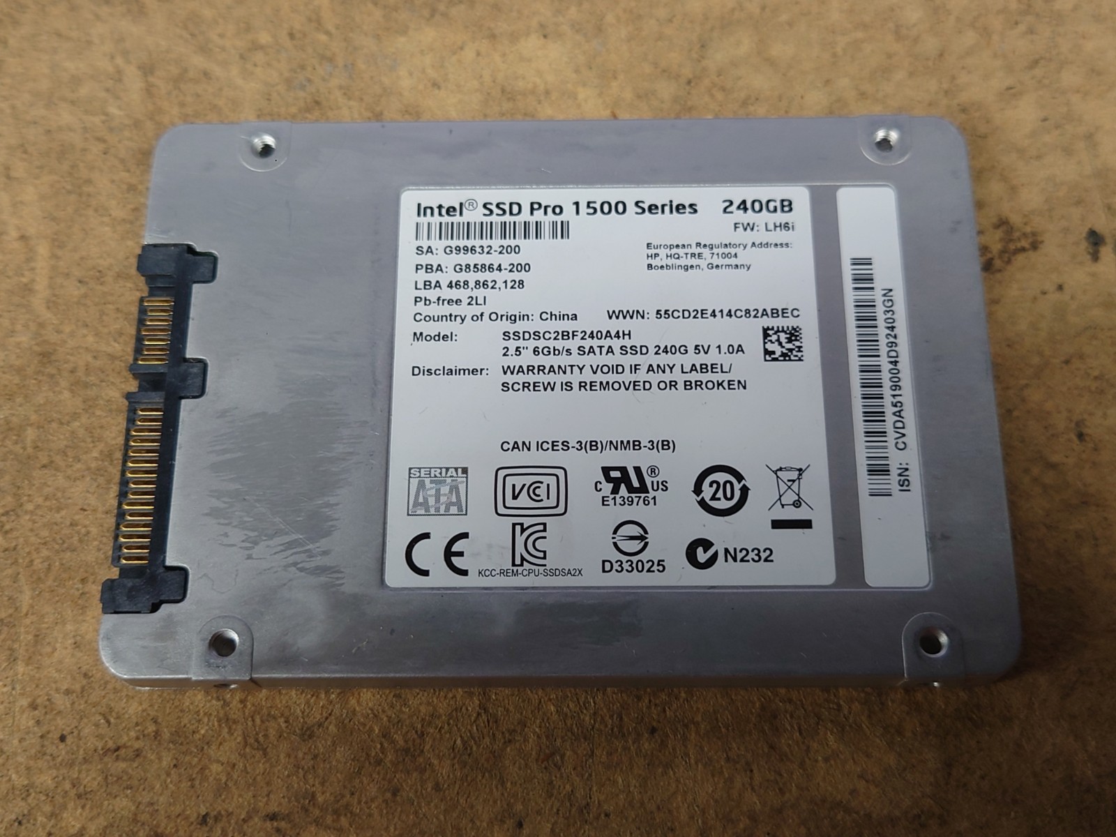 Intel SSDSC2BF240A4H SSD Pro 1500 240GB 2.5″ SSD SATA 6Gb/s Solid State Drive