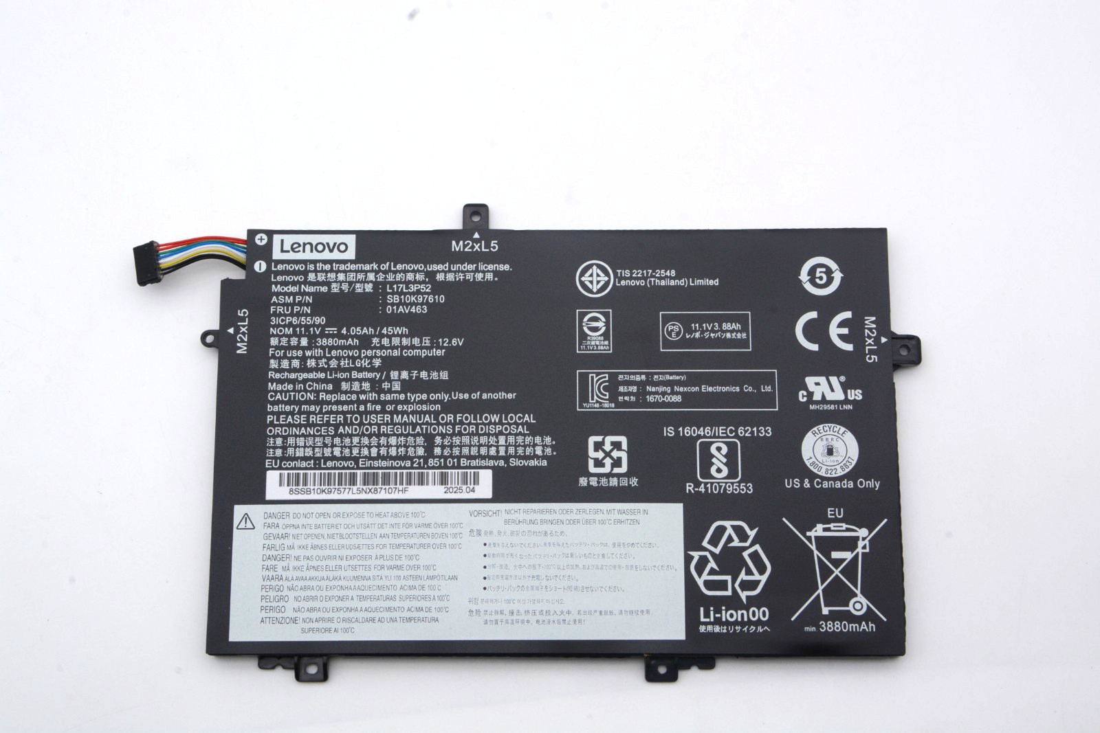 Genuine OEM 11.1V 45Wh L17L3P52 Battery For Lenovo ThinkPad L14 L15 L580 L590