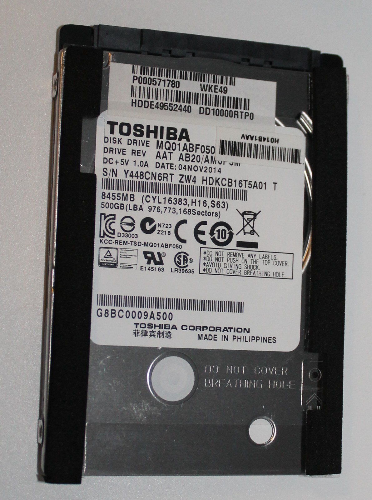 SATA HDD 2.5″ 500 GB Toshiba MQ01ABF050 Made in Philippines USED Tested
