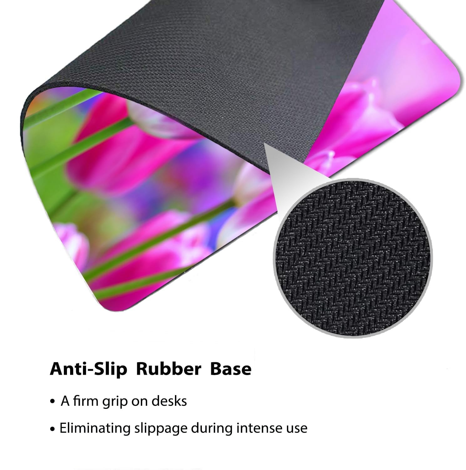 9.5×7.9 Inch Office/Gaming Mouse Pad, Blossoming Pink Tulips Flowers in a Vib…