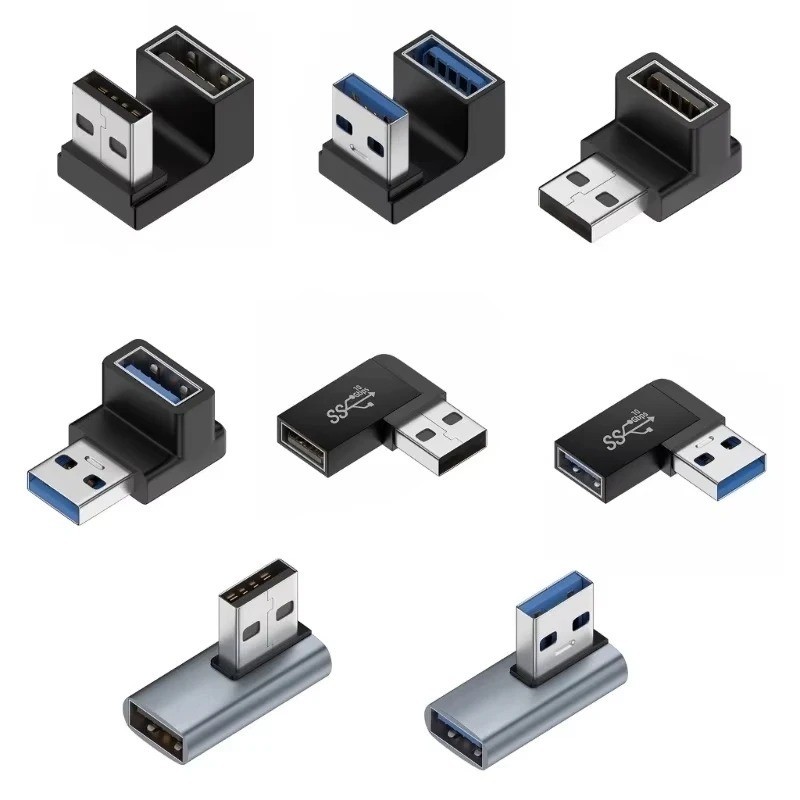 90 Degree Left Right Angled USB 3.0 A Male To Female Adapter Connector For PC *
