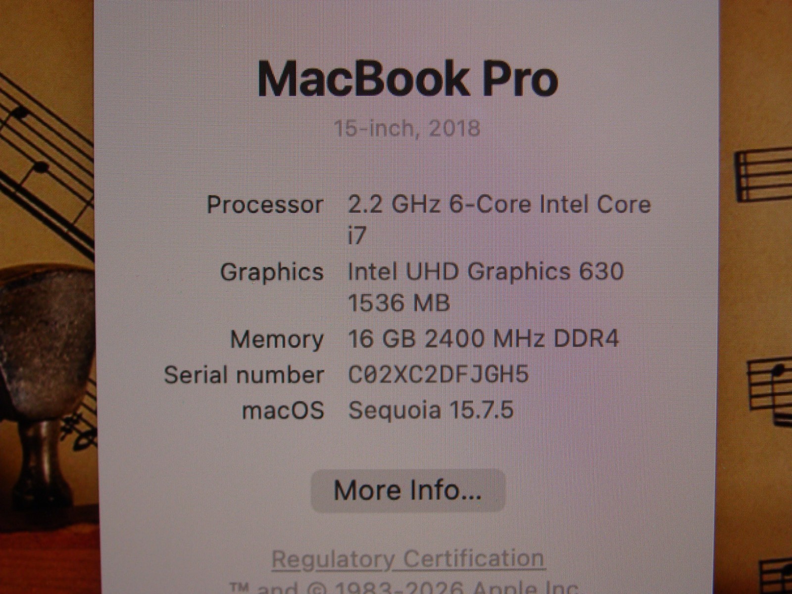 Apple MacBook Pro A1990 15″ (2018) i7-8750H 2.2GHz 16GB 512GB PRO 555X MR932LL/A
