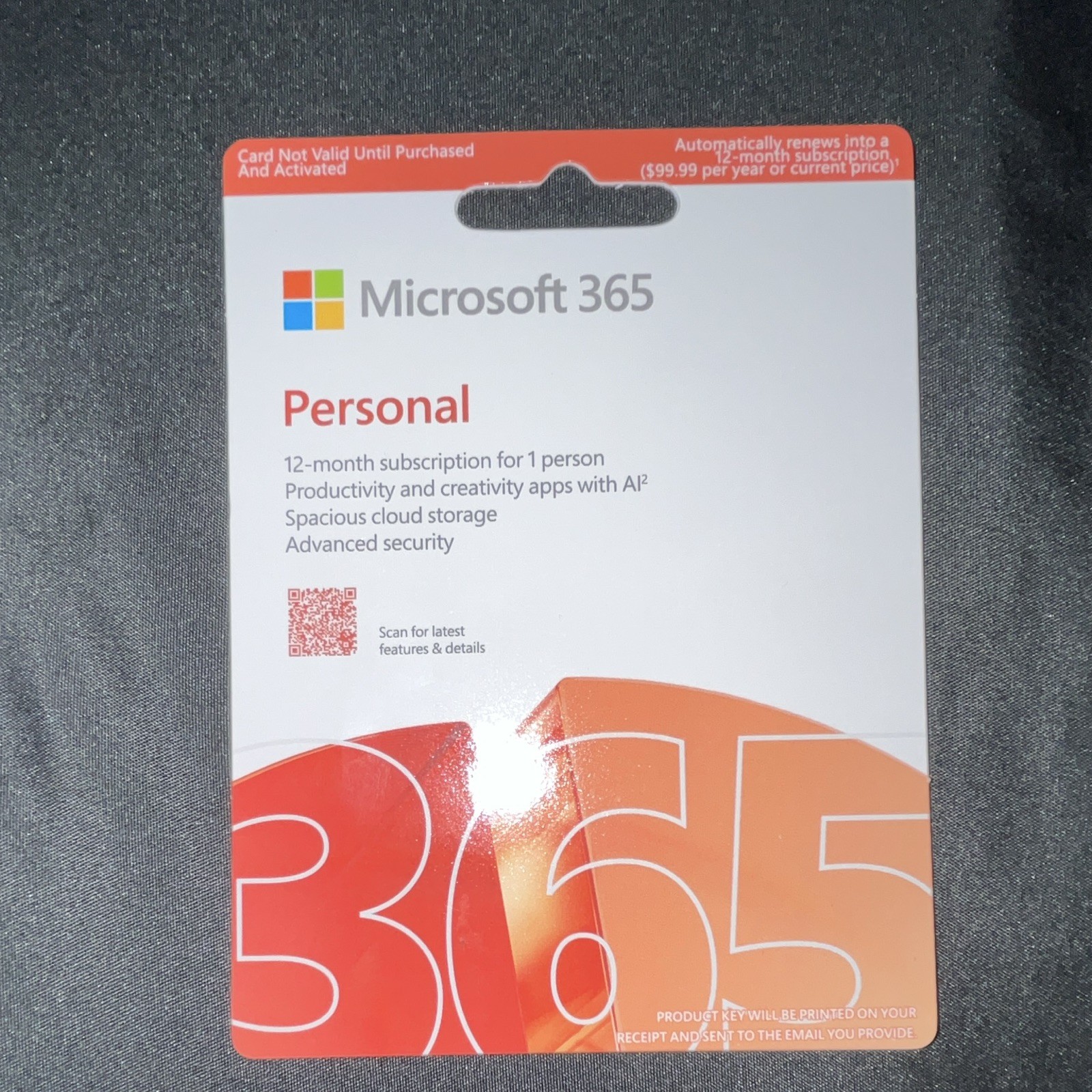 Microsoft 365 Personal 12-Month Subscription Product Key Card for 1 Device