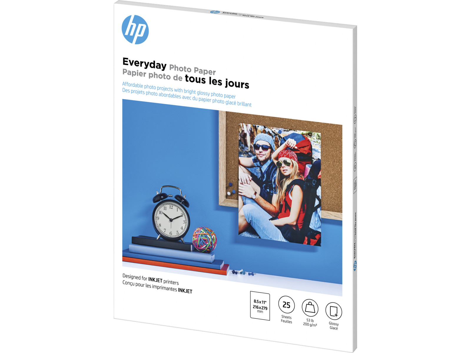 HP Everyday Photo Paper, Glossy, 52 lb, 8.5 x 11 in. (216 x 279 mm), 25 sheets