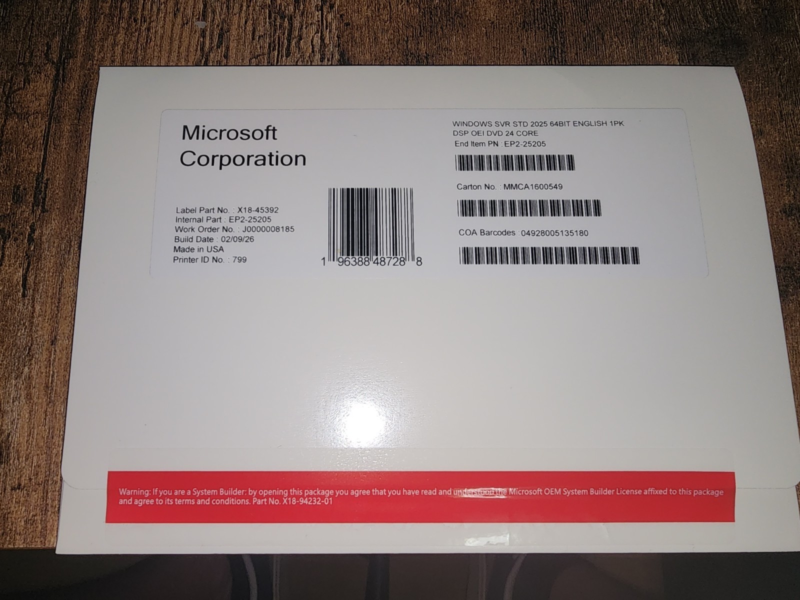 Microsoft Windows Server 2022 Standard OEM – 16 Core System License w/ COA