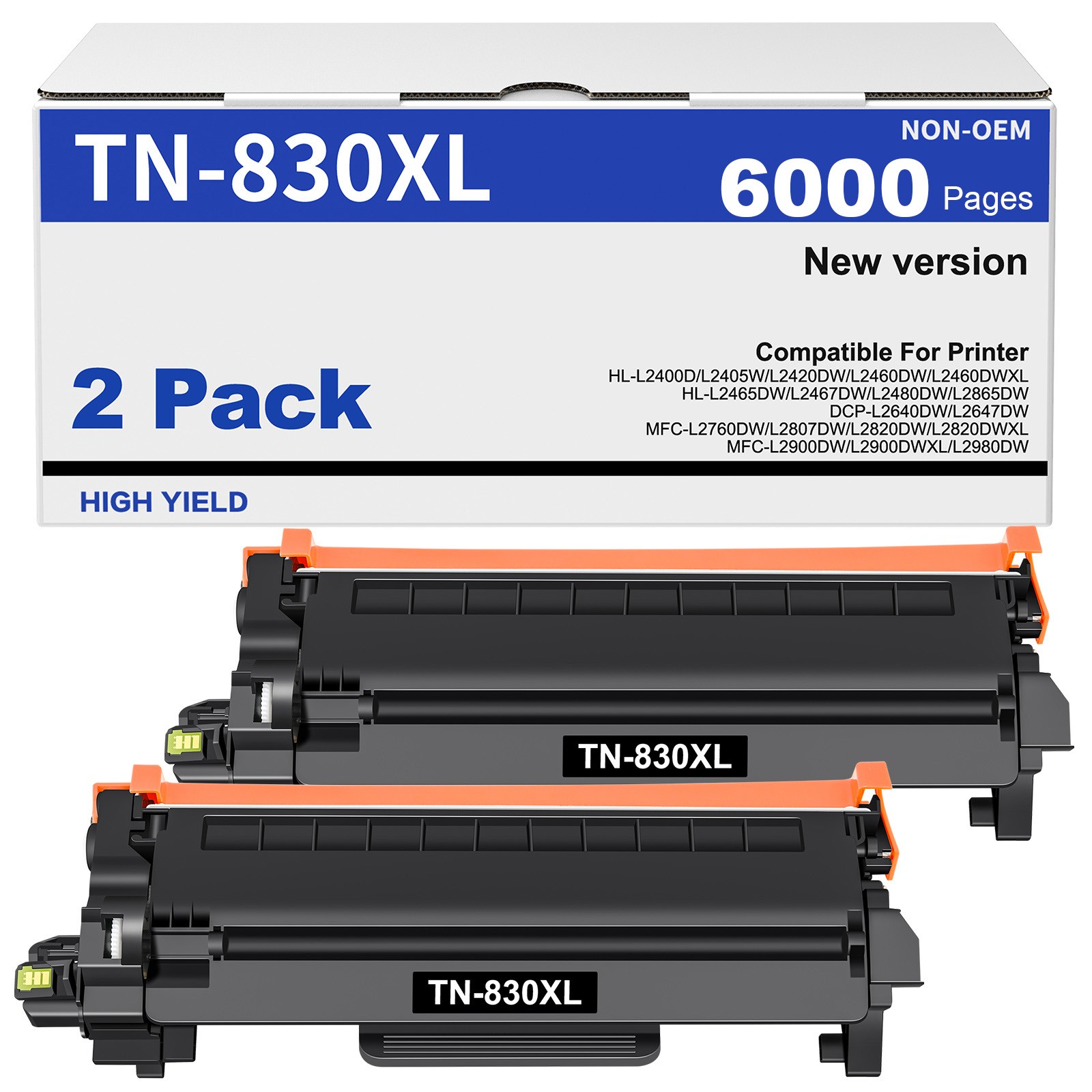 2PK TN830XL Toner Cartridge Compatible for Brother HL-L2467DW MFC-L2980DW 2760DW