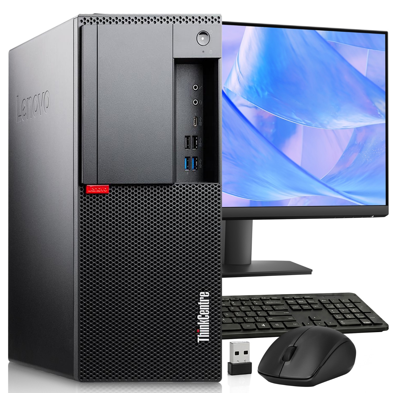 Lenovo M720t Desktop Tower PC i5-8th 32GB RAM 1TB SSD 500GB HDD 24” LED WiFi W11
