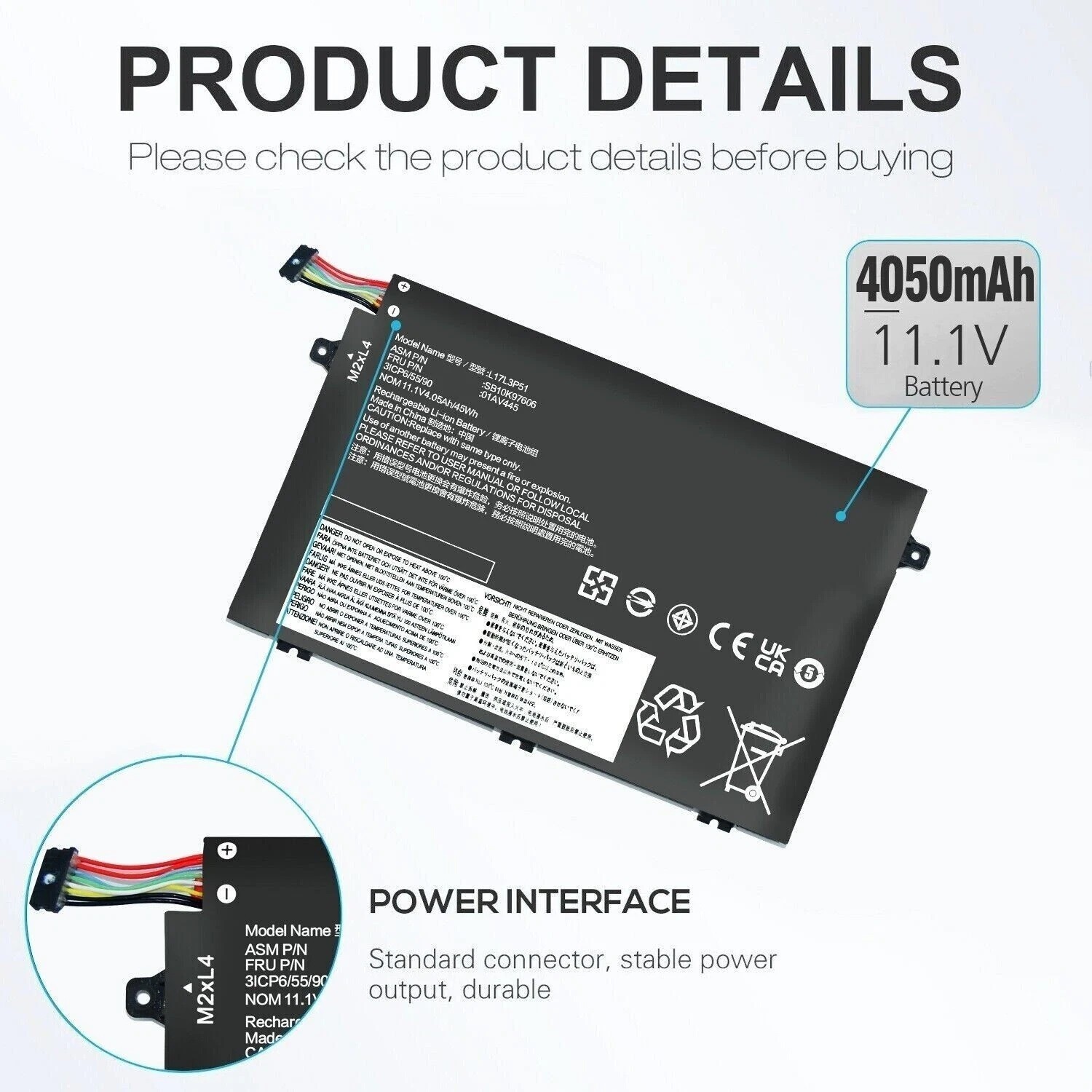 New Battery For Lenovo Thinkpad L17l3p51 E480 E485 E495 E490 E580 E585 E590 E595
