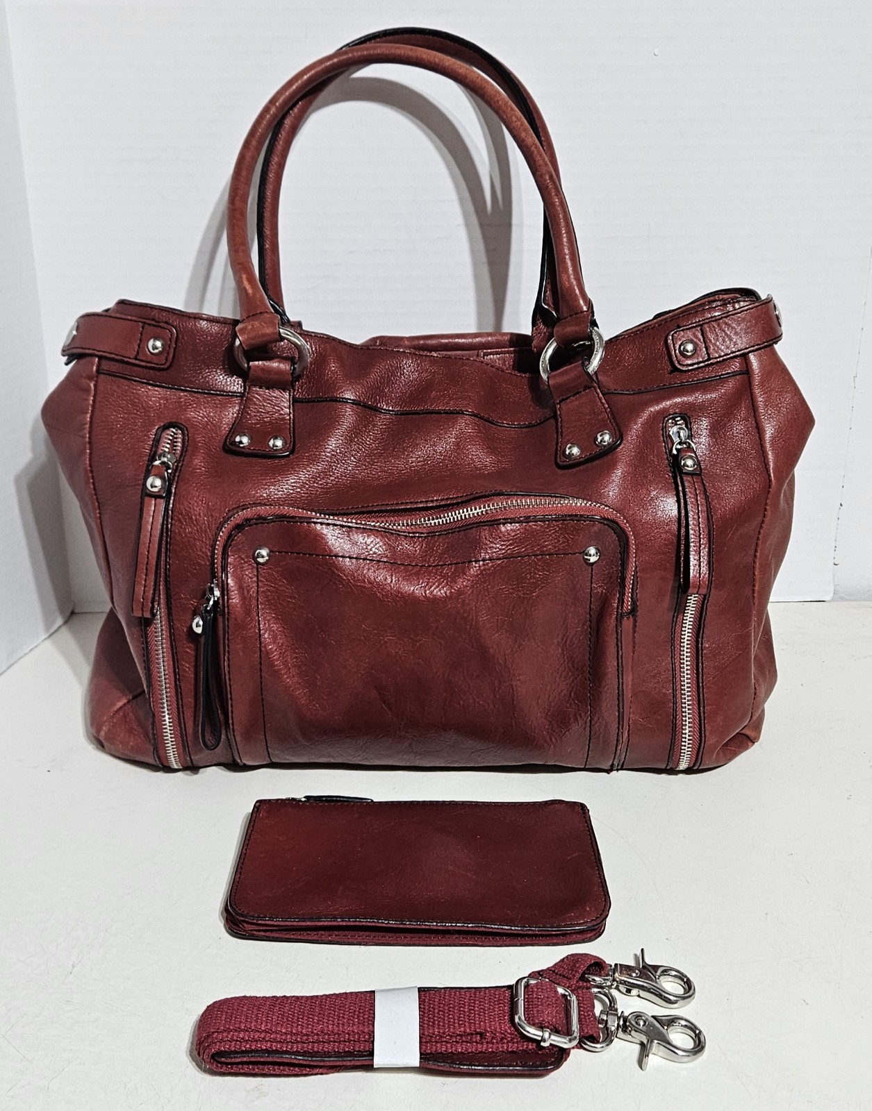 Wilsons Leather Y2K City Bag Burnt Red Oversized Handbag w/ Clutch & Strap