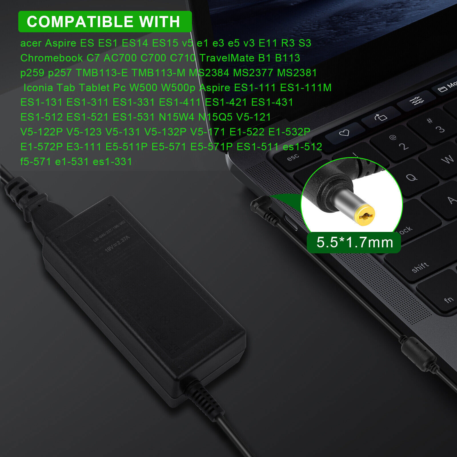 65W 45W AC Adapter Charger for Acer ES1-531 Gateway NE71B06u NE56R37u NE56R31u