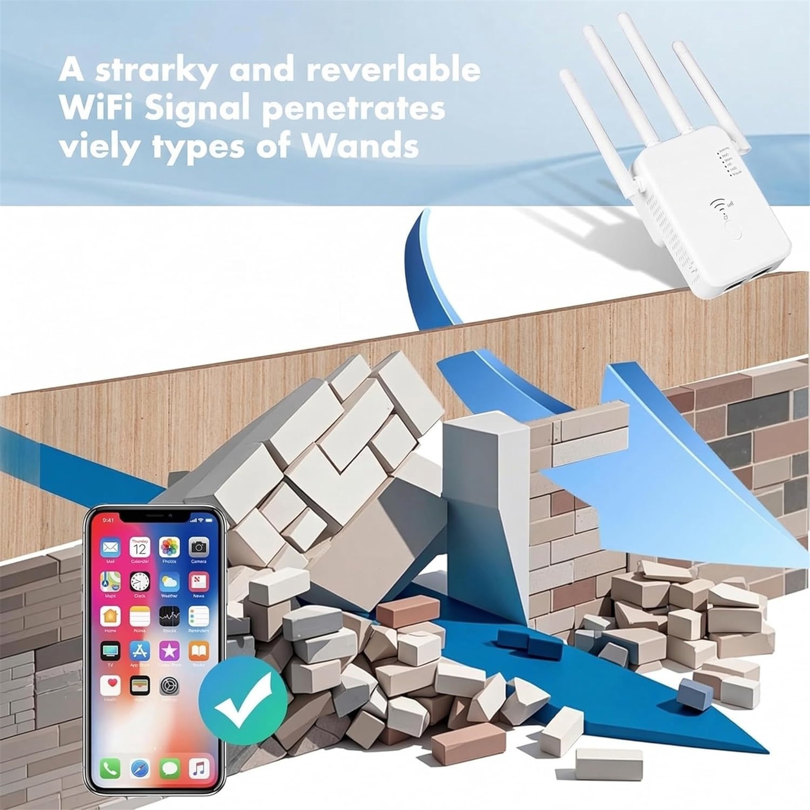 1200Mbps Dual Band WiFi Range Extender Repeater 4 Antennas 3 Modes Ethernet Port