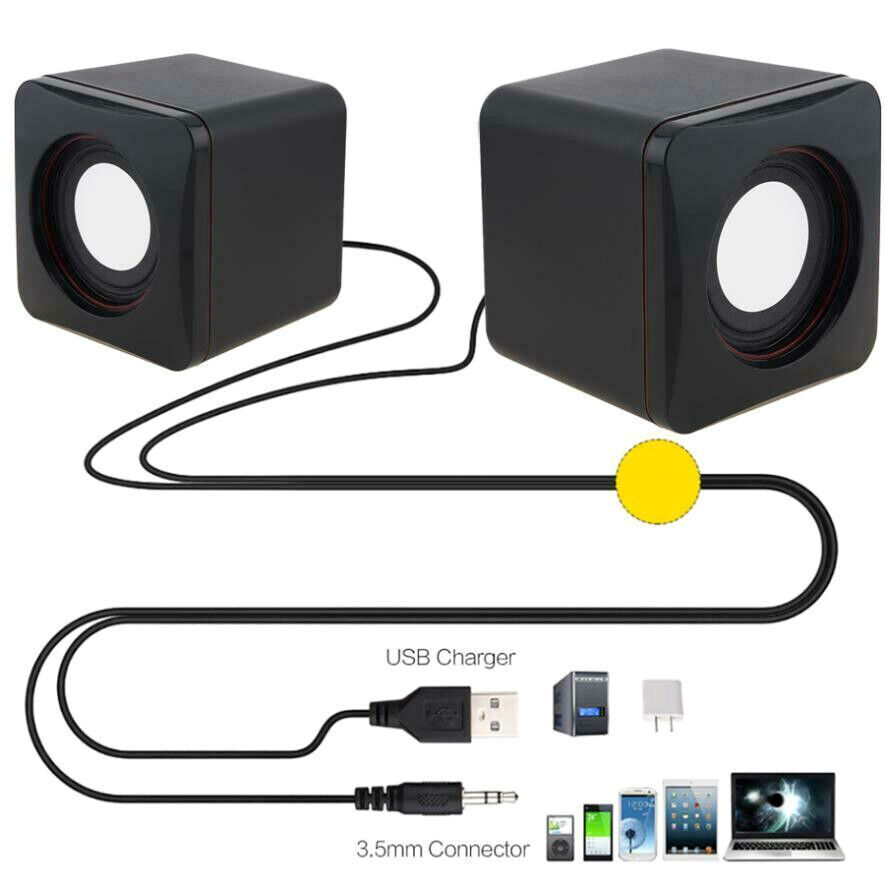 3.5mm Mini USB Wired Computer Speakers Stereo Bass For PC Laptop Desktop Black