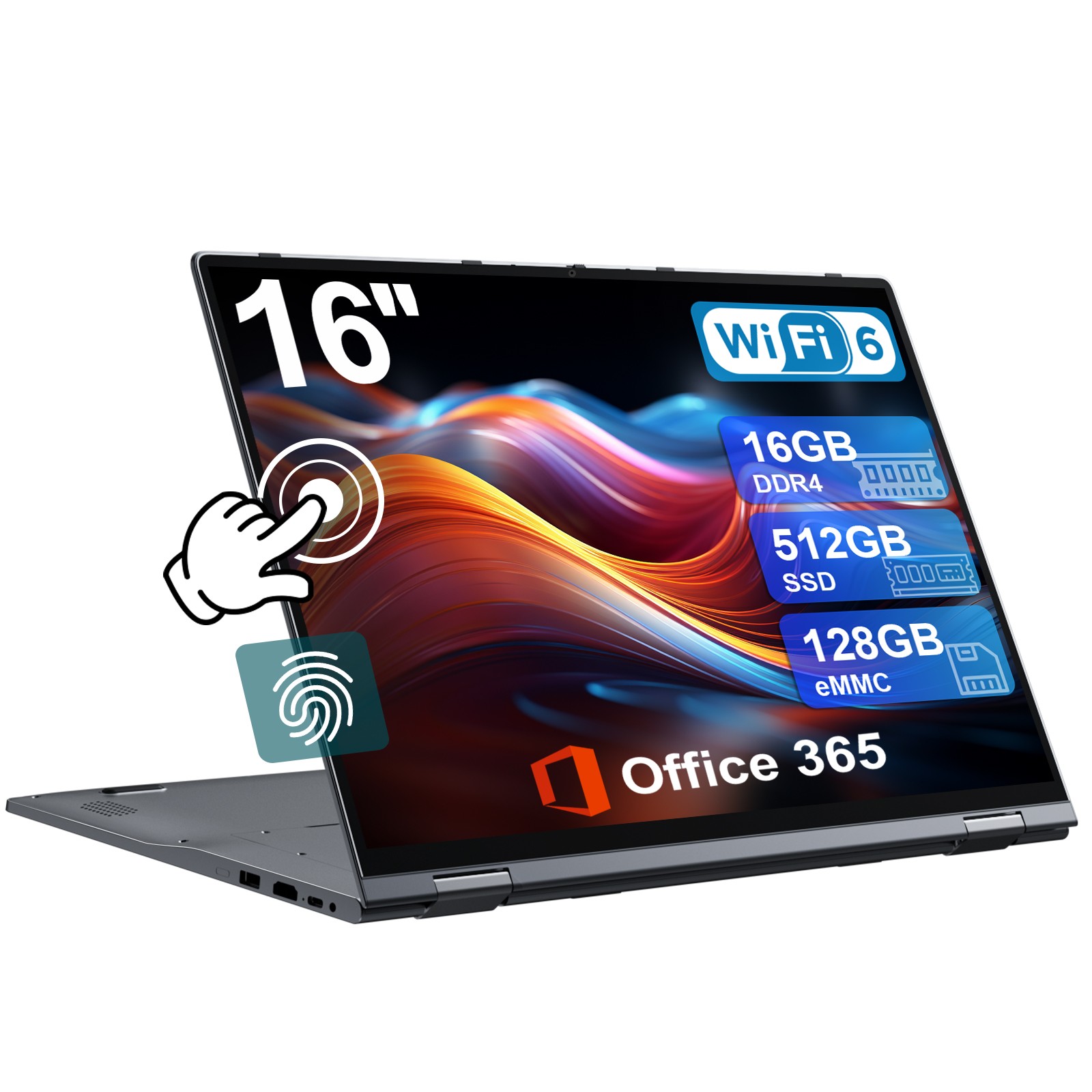 Jumper 16-inch laptop, 16GB RAM, 512GB ROM, Fingerprint reader, WiFi, Office 365